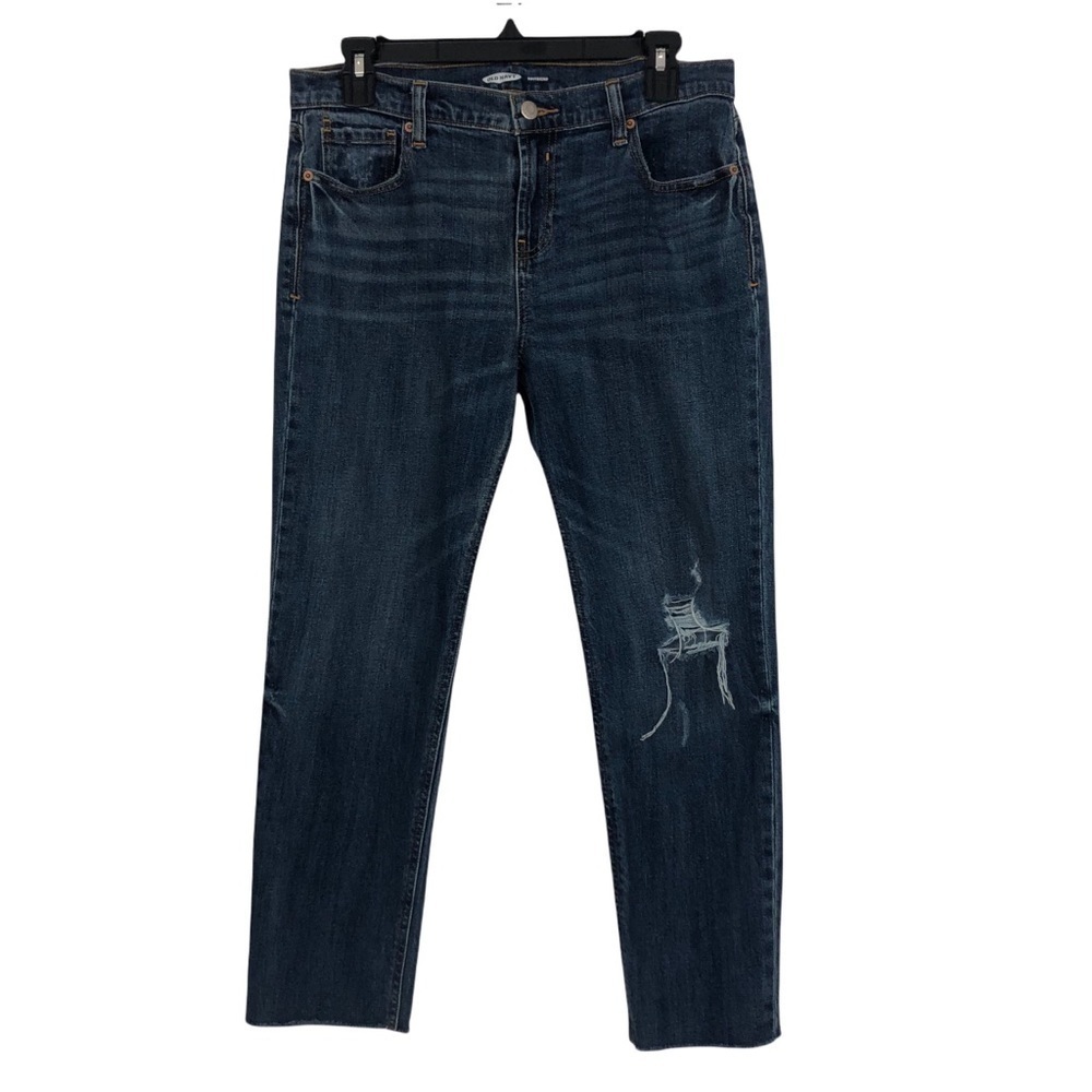OLD NAVY Women’s Boyfriend Blue Jeans Size 6 Distressed Ripped/Torn Stretch